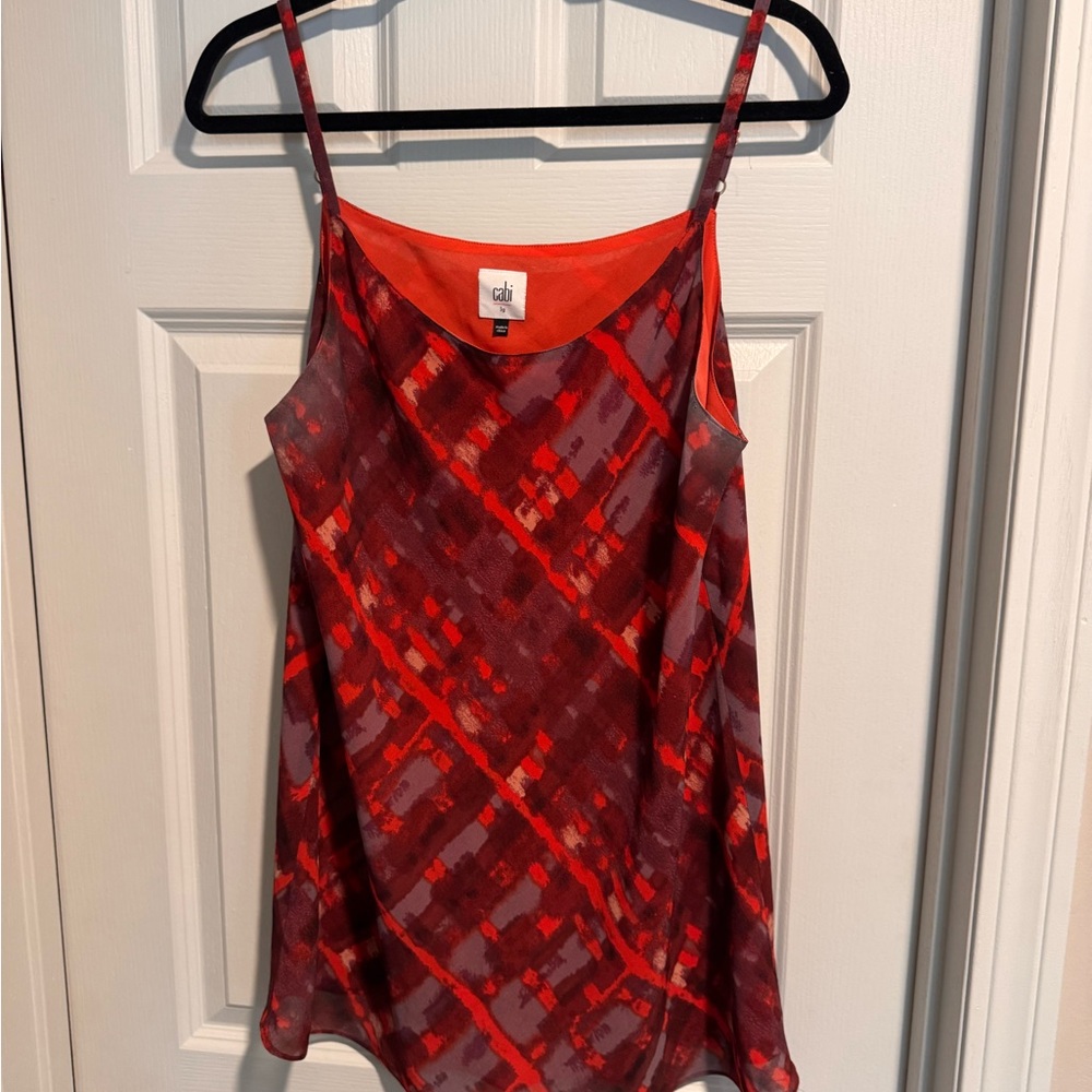 CAbi Red and Gray Printed Spaghetti-Strap Camisole